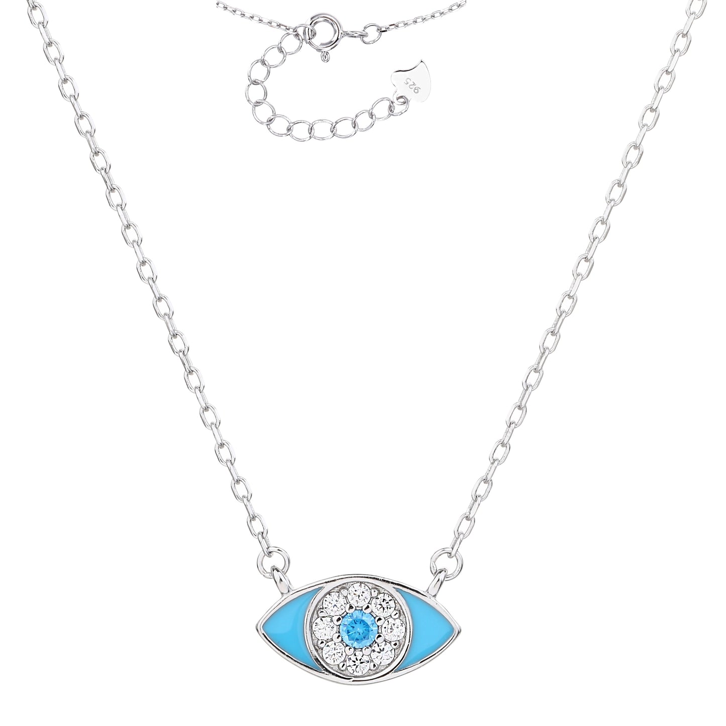 Collar Plata de Ley 925 Ojo Turco con Circonitas y Esmalte Turquesa – Diseño Elegante y Minimalista – 42 + 3 cm, para regalar