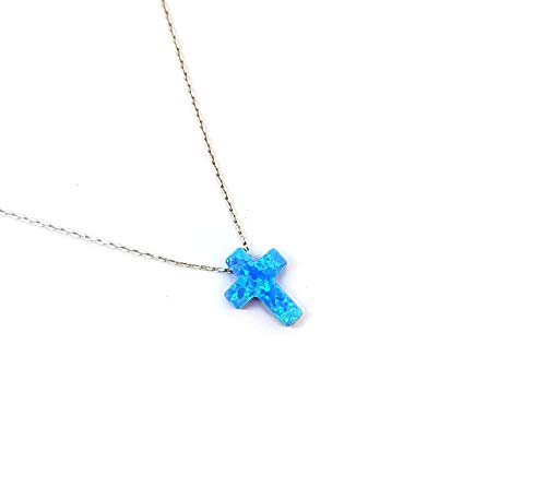 Mystic Jewels by Dalia Cross Pendant Necklace, 925 Sterling Silver, Synthetic Opal, Length 40 cm + 5 cm Adjustable