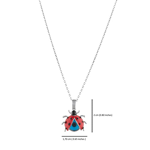 MYSTIC JEWELS By Dalia - 925 Sterling Silver Pendant with Red Ladybug and Crystal Evil Eye for Protection and Good Luck, Kids, Girls