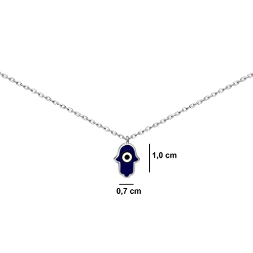 MYSTIC JEWELS By Dalia - 925 Sterling Silver Necklace, Hamsa (Hand of Fatima) enamelled evil eye, ideal for gifting (Silver)