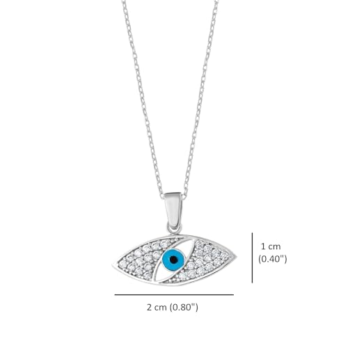 MYSTIC JEWELS - 925 Sterling Silver Necklace; Evil Eye Protector, Turkish Eye Pendant Necklace with Zircons, Eye Shape, Jewelry for Women