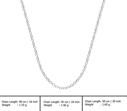 MYSTIC JEWELS By Dalia - 1.3 mm Rolo-plated 925 Sterling Silver Necklace, for women, without pendant, available in 40,45,50 cm (50 cm)