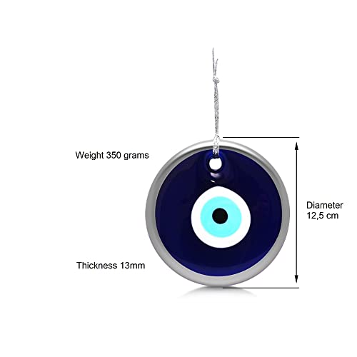 MYSTIC JEWELS - Crystal against the Evil Eye, Blue and White, Large Turkish Eye 12 cm Approx with Hole, Good Luck Charms to Hang on the Wall (Silver)