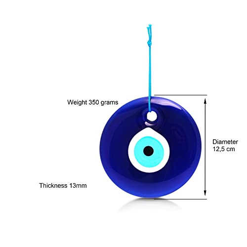 MYSTIC JEWELS - Crystal against the Evil Eye, Blue and White, Large Turkish Eye 12 cm Approx with Hole, Good Luck Charms to Hang on the Wall (Classic)
