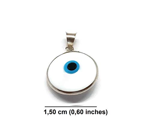 MYSTIC JEWELS By Dalia - Crystal Evil Eye Pendant for Good Luck - 925 Sterling Silver - Pendant Diameter 15 mm (White)