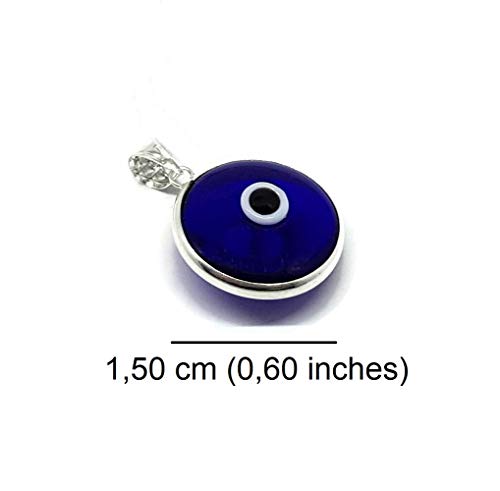 Mystic Jewels By Dalia - Crystal Evil Eye Pendant for Good Luck - 925 Sterling Silver - Pendant Diameter 15 mm (Transparent Strong Blue)