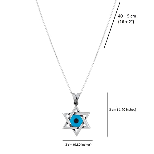 MYSTIC JEWELS By Dalia - 925 Sterling Silver Star of David (Magen David) Necklace with Crystal Blue Evil Eye in the Middle