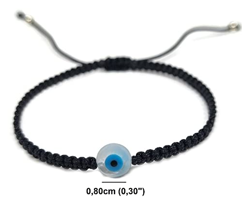 MYSTIC JEWELS By Dalia - Red macrome thread bracelet with mother-of-pearl and Turkish eye, for good luck, Evil Eye protection, Good Luck (Round - Black)