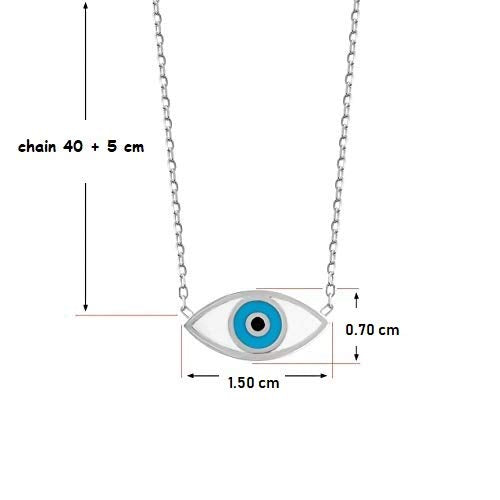 MYSTIC JEWELS by Dalia - Evil Eye Necklace - Rhodium - 925 Sterling Silver Enameled with White and Blue for Good Luck for Women and Girls (Silver)