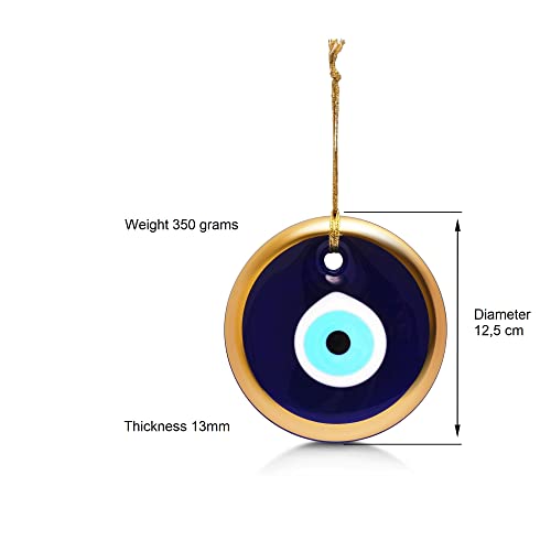 MYSTIC JEWELS - Crystal against the Evil Eye, Blue and White, Large Turkish Eye 12 cm Approx with Hole, Good Luck Charms to Hang on the Wall (Golden)