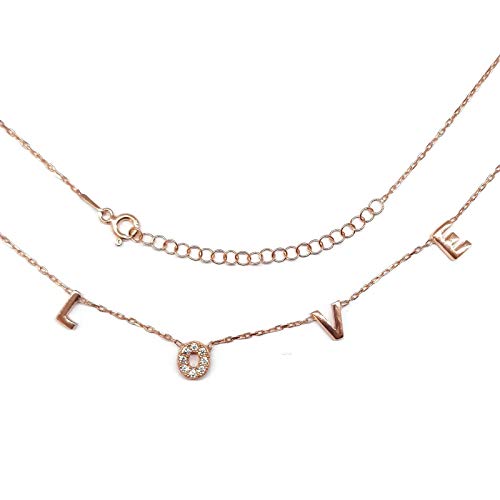 MYSTIC JEWELS by Dalia - 925 Sterling Silver Necklace, Love Letters, for Anniversary or Valentine's Day (Pink)