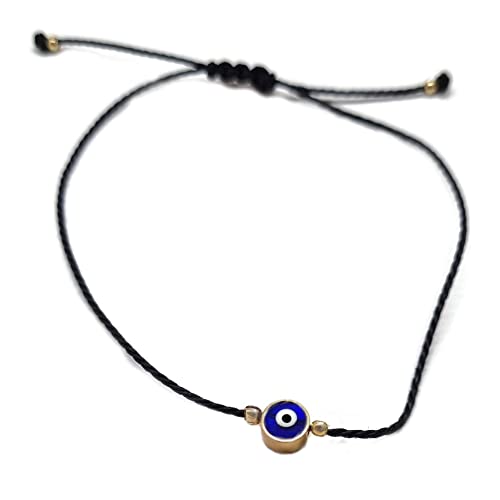 MYSTIC JEWELS by Dalia - Red Thread Bracelet - Blue Turkish Eye spinning for Good Luck (Black)