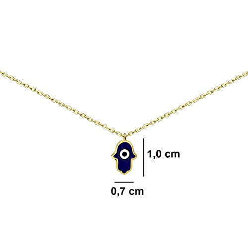 MYSTIC JEWELS By Dalia - 925 Sterling Silver Necklace, Hamsa (Hand of Fatima) enamelled evil eye, ideal for gifting (Golden)