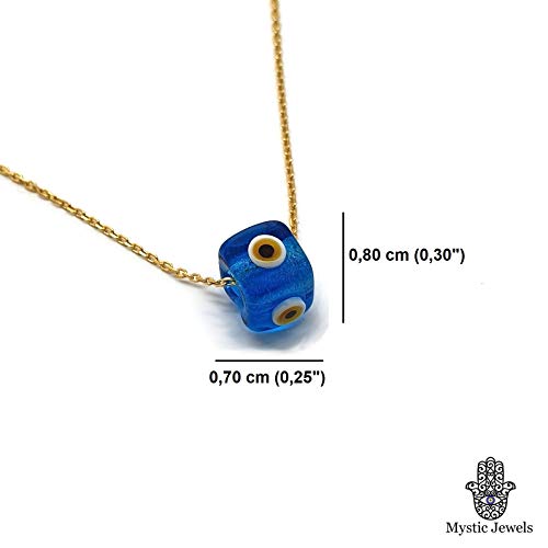 MYSTIC JEWELS by Dalia - Blue Crystal Cube Evil Eye Necklace for Good Luck - 925 Sterling Silver Chain with Gold Plated (Transparent Blue)