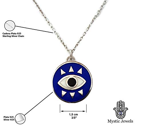 MYSTIC JEWELS by Dalia - Round Eye Necklace For Good Luck - 925 Sterling Silver Enameled in Blue (925 Silver)