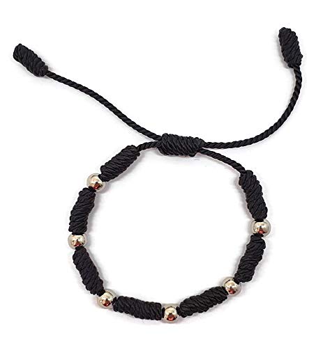 MYSTIC JEWELS by Dalia - Kabbalah Bracelet - 7 Knots Red Thread Cord with Balls - Unisex - Adjustable - Evil Eye Protection, Good Luck, Good Luck (Black)