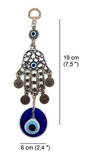MYSTIC JEWELS - Turkish Eye Pendant with Hand of Fatima for Wall and Prevent Evil Eyes in your home