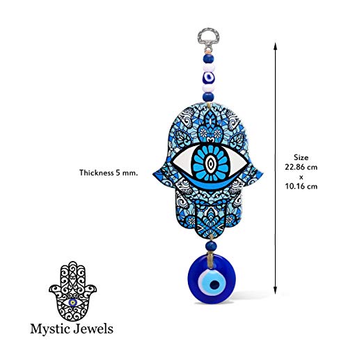MYSTIC JEWELS - Hamsa of the Hand of Fatima in wood with Turkish eye for Good Luck and Energy at Home (Color 4)