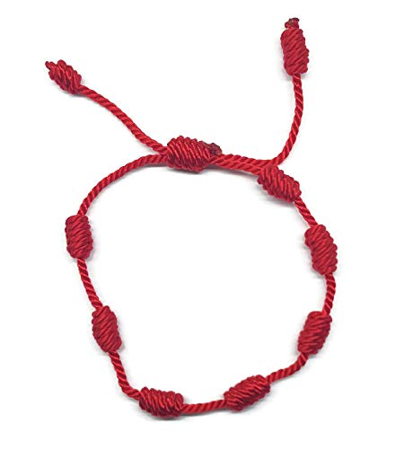 MYSTIC JEWELS By Dalia - Kabbalah bracelet - 7 knots red thread cord - unisex - adjustable - evil eye protection, good luck, good luck
