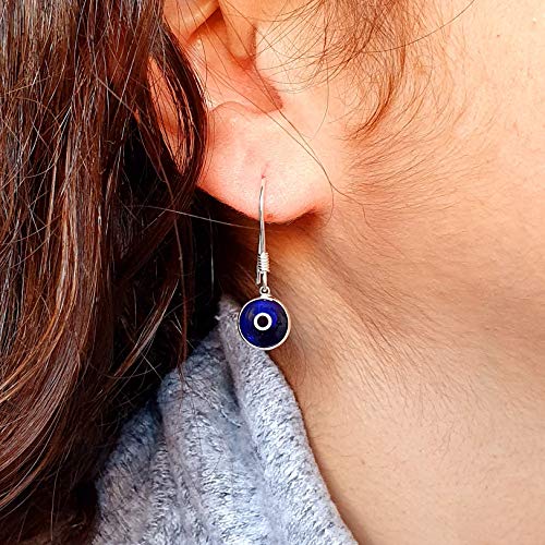 MYSTIC JEWELS By Dalia - 925 Sterling Silver Drop Earring - round Turkish eye for good Luck (Transparent Strong Blue)