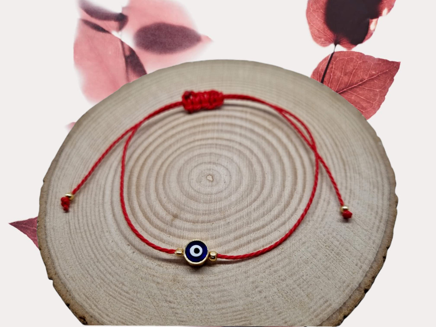 MYSTIC JEWELS by Dalia - Red Thread Bracelet - Blue Turkish Eye spinning for Good Luck (Red)