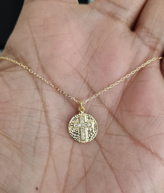 Necklace - 925 Sterling Silver - Chain 40 to 45 cm Length, Cross with zircons