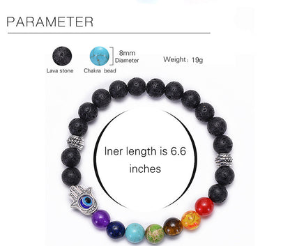 Evil Eye Fatima Palm Seven Chakra Essential Oil Volcanic Lava Beads Bracelet