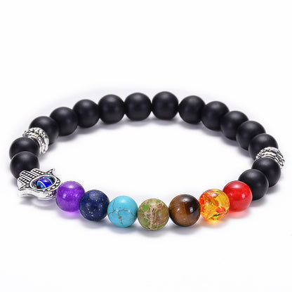 Evil Eye Fatima Palm Seven Chakra Essential Oil Volcanic Lava Beads Bracelet