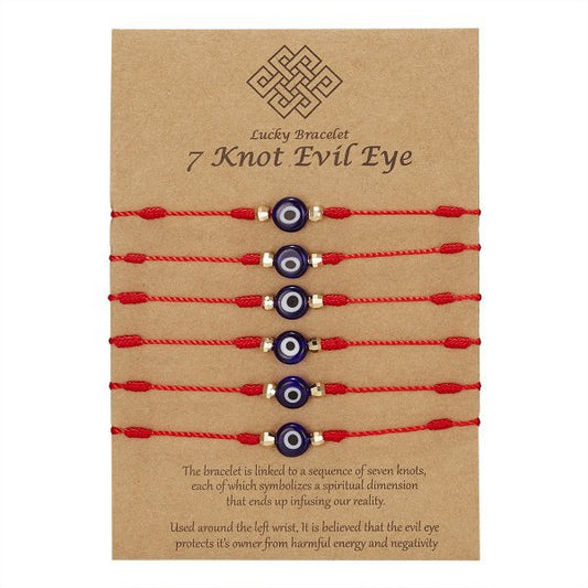 New 7 Knots Eye Bracelet 6 Pack Blue Eye Paper Card Bracelet Braided Adjustable Bangle