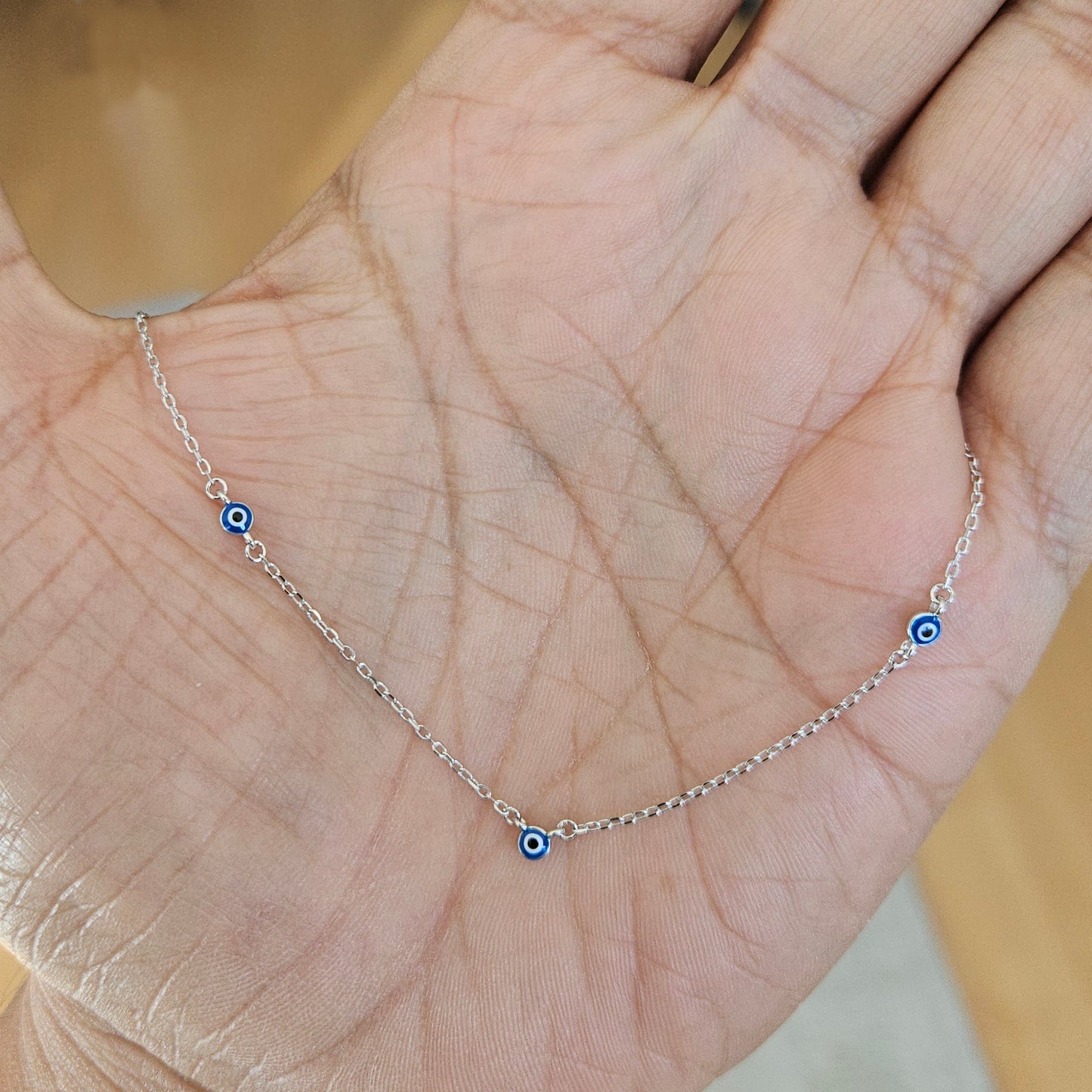 Collar de Plata de ley 925 con 5 Ojos Turcos Esmaltados Azul Marino – Diseño Minimalista 42 + 3 cm – Con Bolsita de Regalo