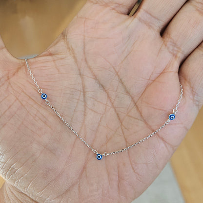 Collar de Plata de ley 925 con 5 Ojos Turcos Esmaltados Azul Marino – Diseño Minimalista 42 + 3 cm – Con Bolsita de Regalo