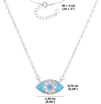 Collar Plata de Ley 925 Ojo Turco con Circonitas y Esmalte Turquesa – Diseño Elegante y Minimalista – 42 + 3 cm, para regalar