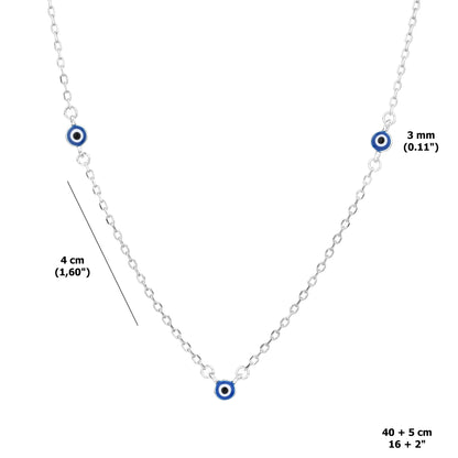 Collar de Plata de ley 925 con 5 Ojos Turcos Esmaltados Azul Marino – Diseño Minimalista 42 + 3 cm – Con Bolsita de Regalo
