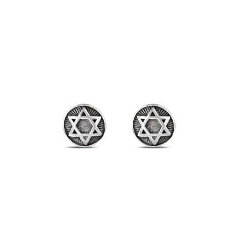 MYSTIC JEWELS By Dalia - 925 Sterling Silver Round Star of David Pendant with a 7mm Turkish Evil Eye Charm Dangling for Evil Eye (Earrings)