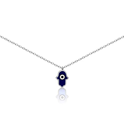 MYSTIC JEWELS By Dalia - 925 Sterling Silver Necklace, Hamsa (Hand of Fatima) enamelled evil eye, ideal for gifting (Silver)