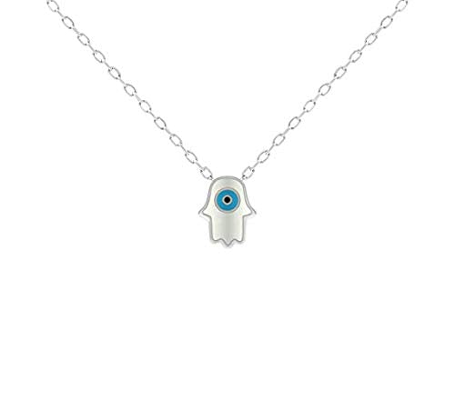 MYSTIC JEWELS by Dalia - Necklace with Turkish Eye Pendant 925 Sterling Silver Hand of Fatima and Turkish Eye to protect you (Silver)