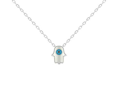MYSTIC JEWELS by Dalia - Necklace with Turkish Eye Pendant 925 Sterling Silver Hand of Fatima and Turkish Eye to protect you (Silver)