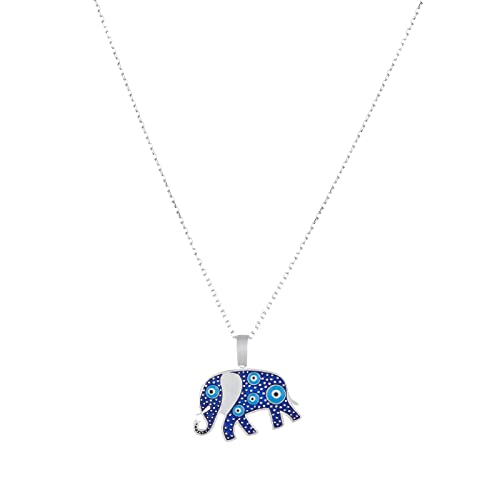 MYSTIC JEWELS By Dalia -Necklace 925 sterling silver Navy blue enamel and turquoise eyes, minimalist, good luck Elephant or Star model (Elephant)