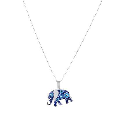 MYSTIC JEWELS By Dalia -Necklace 925 sterling silver Navy blue enamel and turquoise eyes, minimalist, good luck Elephant or Star model (Elephant)