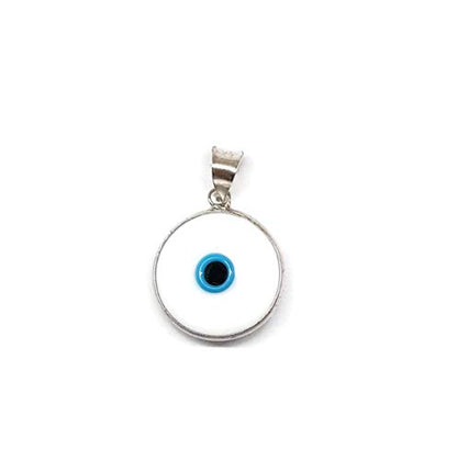 MYSTIC JEWELS By Dalia - Crystal Evil Eye Pendant for Good Luck - 925 Sterling Silver - Pendant Diameter 15 mm (White)