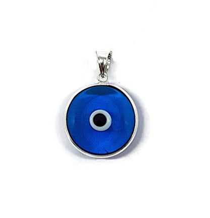 MYSTIC JEWELS by Dalia - Crystal Evil Eye Pendant for Good Luck - 925 Sterling Silver - Pendant Diameter 15 mm (Transparent Light Blue)