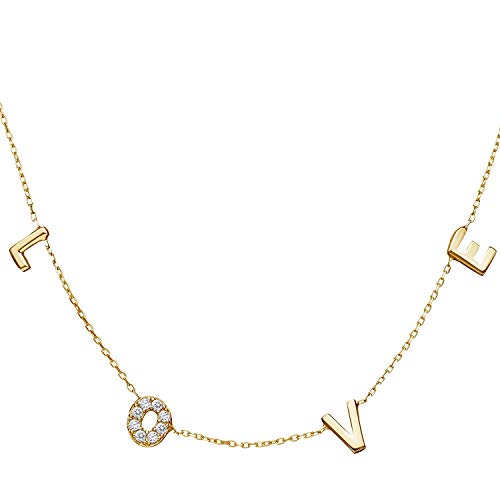 MYSTIC JEWELS by Dalia - 925 Sterling Silver Necklace, Love Letters, for Anniversary or Valentine's Day (Golden)