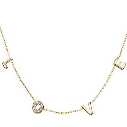 MYSTIC JEWELS by Dalia - 925 Sterling Silver Necklace, Love Letters, for Anniversary or Valentine's Day (Golden)