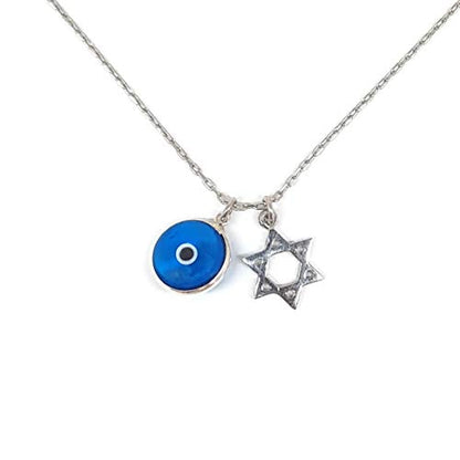 MYSTIC JEWELS by dalia - 925 Sterling Silver Necklace - Star of David &amp; Eye of Good Luck Symbols