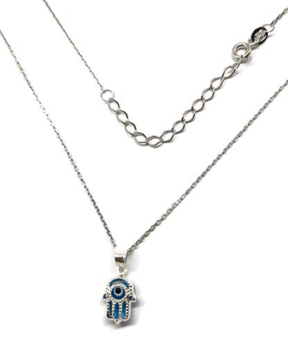 MYSTIC JEWELS by Dalia - Crystal and 925 Sterling Silver Evil Eye Necklace - Hand of Fatima - Hamsa - for Men and Women