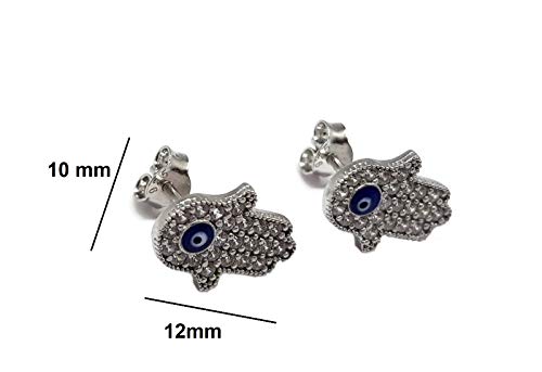MYSTIC JEWELS By Dalia - Hand of Fatima Earrings with Enameled Turkish Eye Pendant 925 Sterling Silver to Protect You
