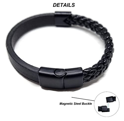 MYSTIC JEWELS By Dalia - Men's Magnetic Stainless Steel Leather Bracelet (MB17)