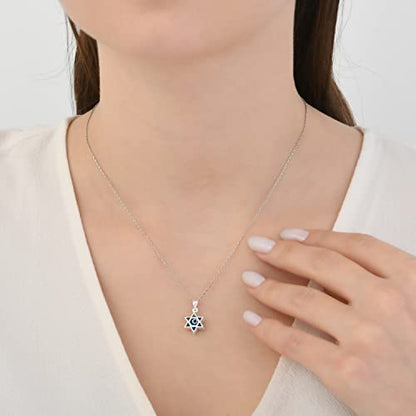 MYSTIC JEWELS By Dalia - 925 Sterling Silver and Crystal Evil Eye Necklace, Minimalist, in different Shapes (Hand, Star, Round) (Star of David)