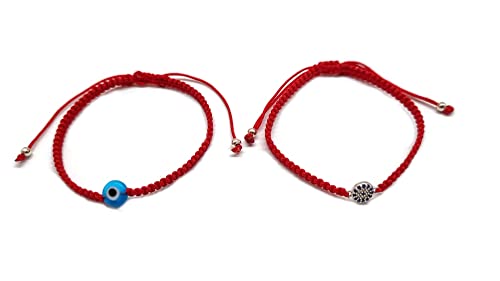 MYSTIC JEWELS by Dalia - 7 knots Red Thread Bracelet - Adjustable protection and evil eye bracelet, lucky amulet, handmade, unisex (Model 8)