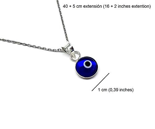 MYSTIC JEWELS by Dalia - Blue Crystal Evil Eye Necklace for Good Luck - 925 Sterling Silver - Chain 40 to 45 cm Length, to Gift for Evil Eye Protection